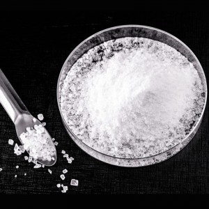 petri dish, with crystals of Potassium cyanide or potassium cyanide.