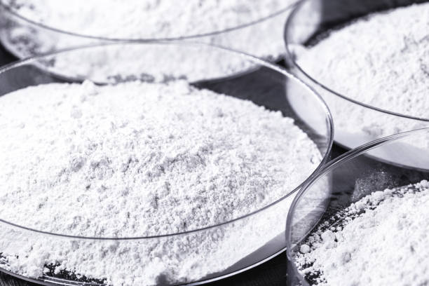 Calcium carbonate, the result of the reaction of calcium oxide with carbon dioxide. Being prepared in petri dish